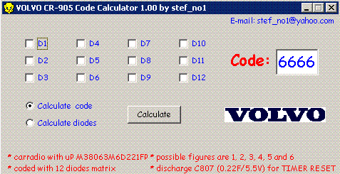 Калькулятор кода для автомагнитол Volvo
