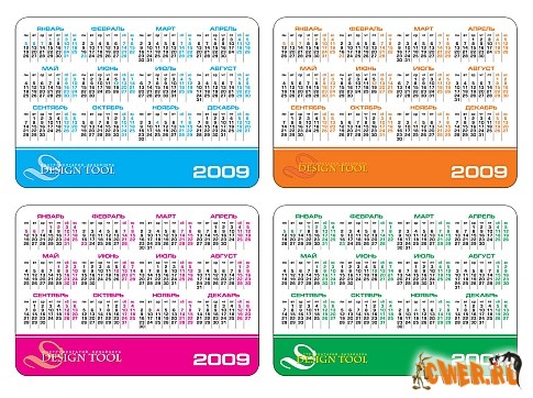 Календарные сетки для карманных календарей на 2009 год