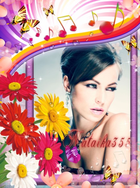 Красивая цветочная фоторамка на ярком фоне для украшения женского фото в фотошопе