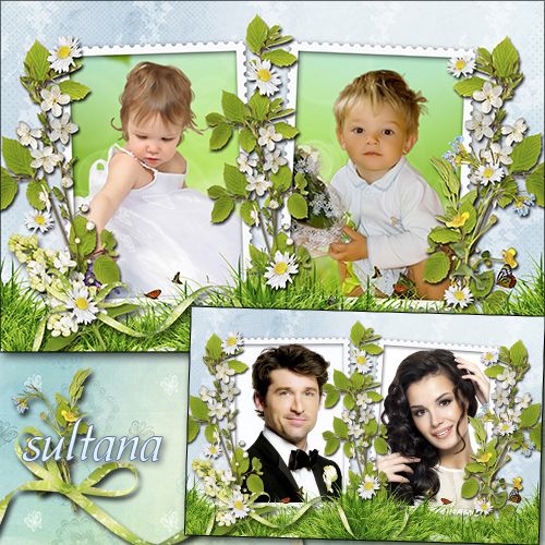 Рамочка для фото с весенними цветами на два выреза