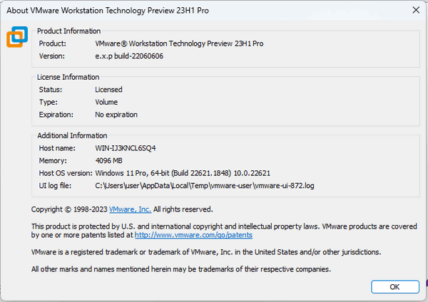 VMware Workstation Pro Tech Preview 2023 v22060606