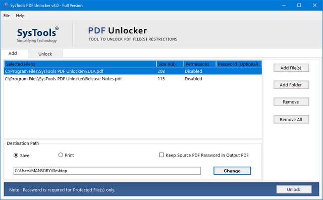 SysTools PDF Unlocker 4.0.0.0