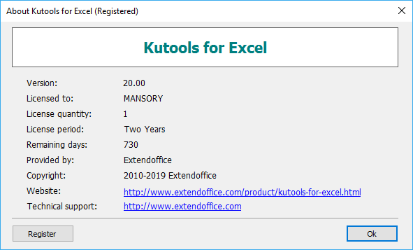 Kutools for Excel 20.00