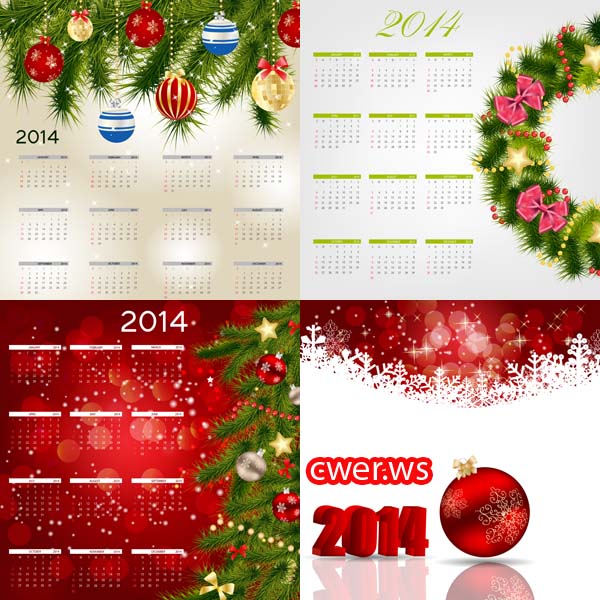 Новогодние календарные сетки  и открытки на 2014 год